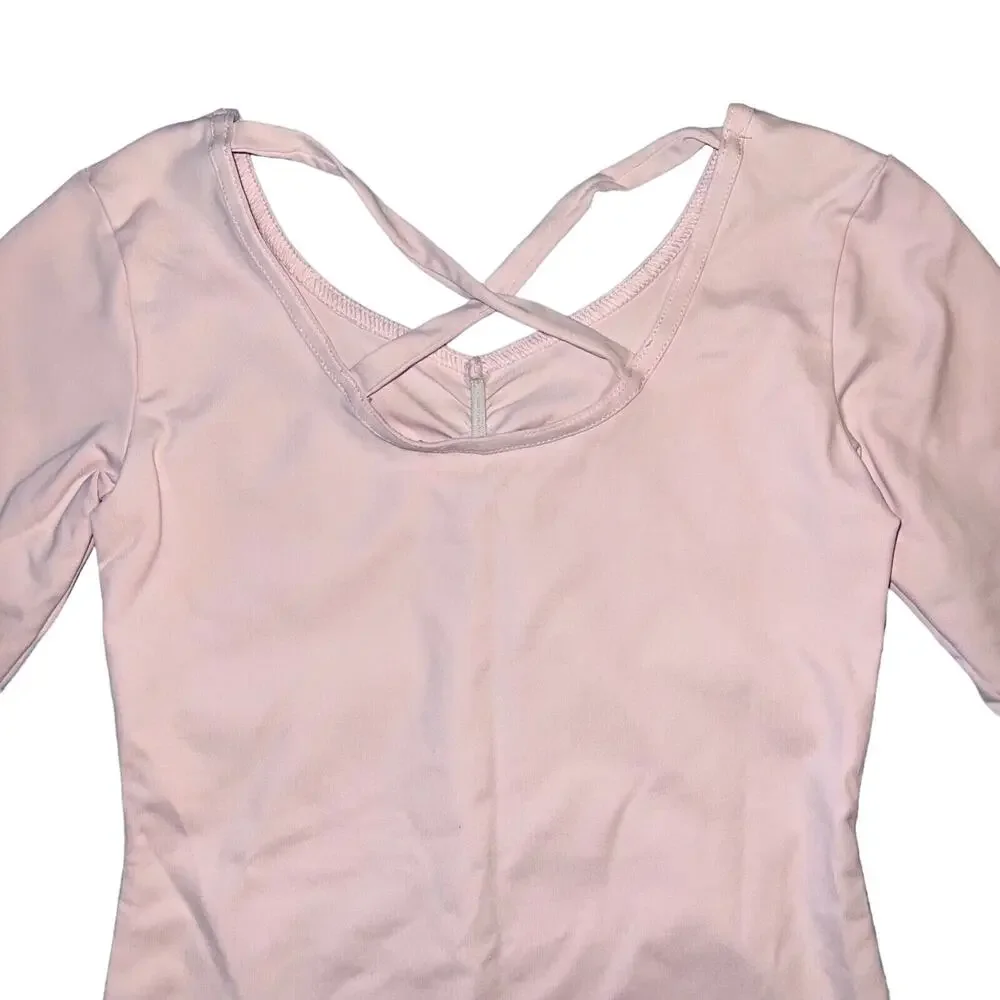 Danskin Now Girls Dance Leotard Blush Pink Strappy Crisscross Back Large 10 12